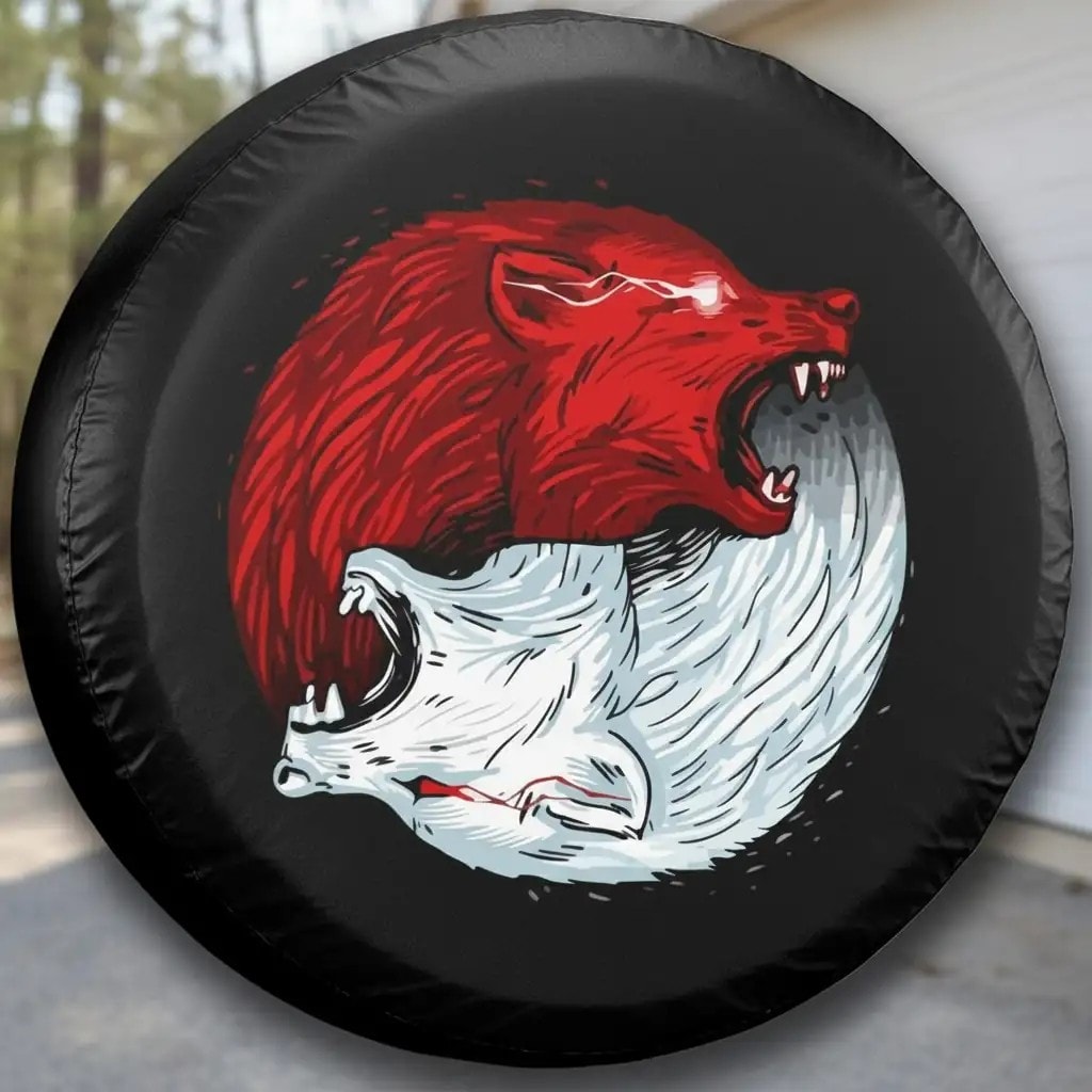 Red White Wolf Designed Spare Wheel Tire Cover